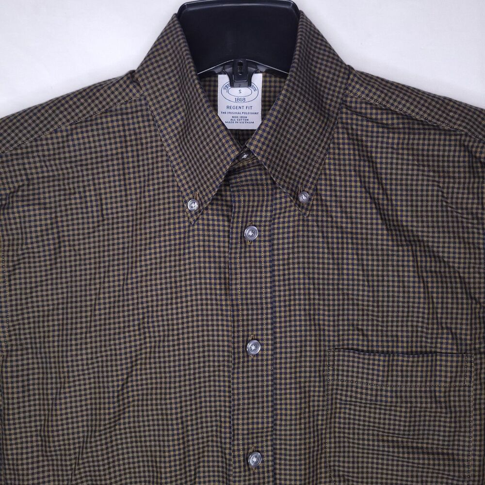 Brooks Brothers Shirt Mens Small Check Brown, Navy Regent Fit Non Iron